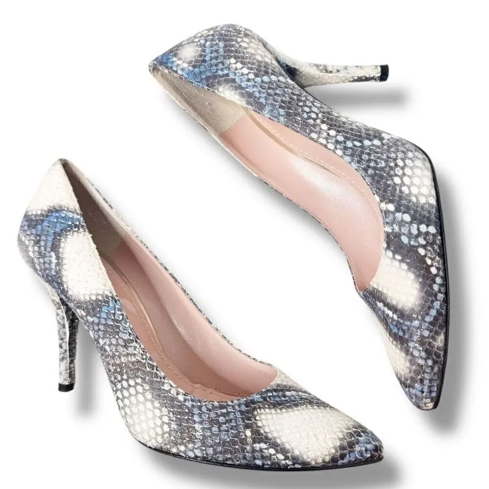 Stuart Weitzman Python Stiletto Pumps Women’s Size 8 Textured Blue Cream Snake